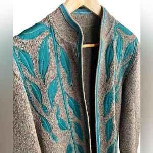Vintage Knit Cardigan Floral Embroidery Wool Blend Bohemian (BOHO) Style